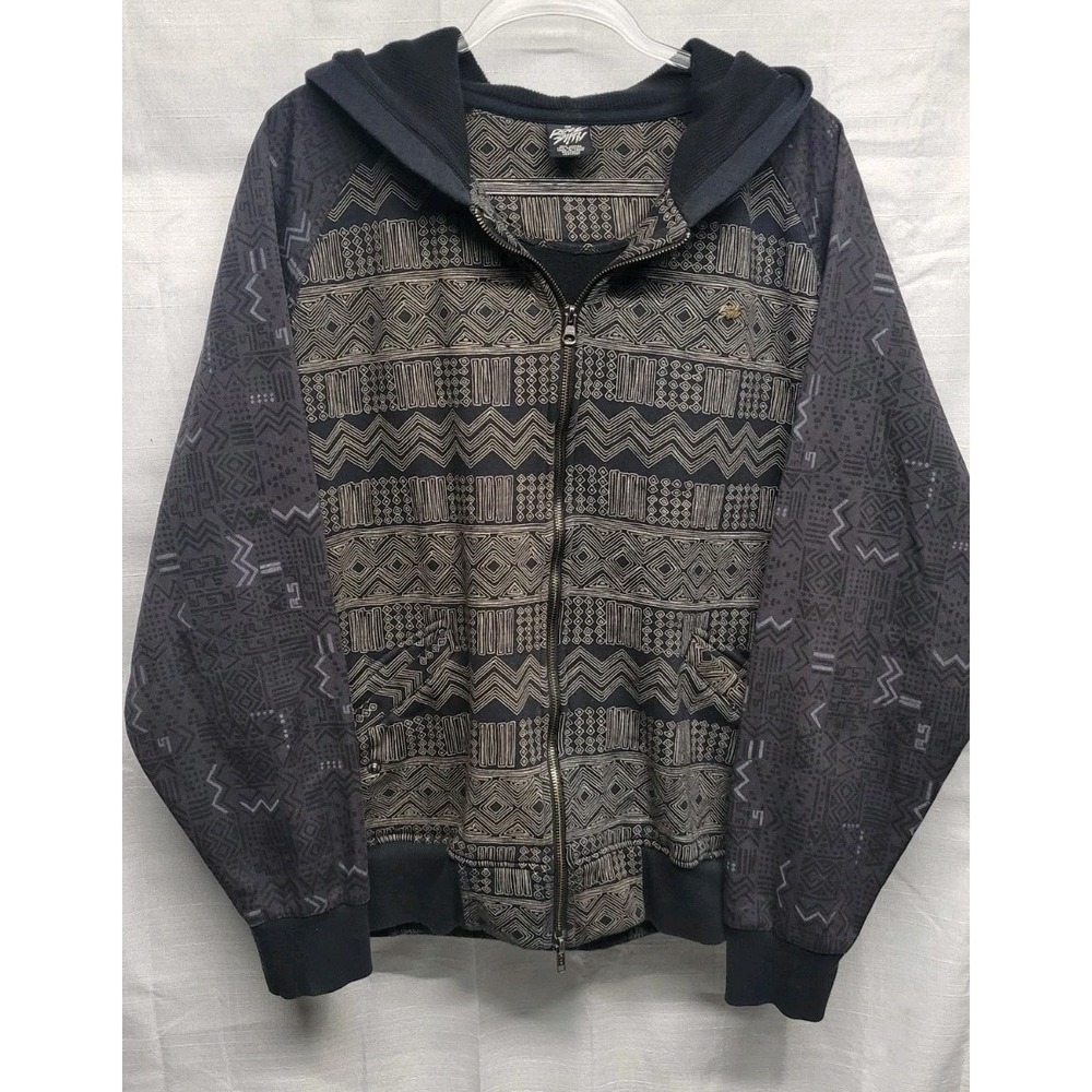 Vintage Y2K RockSmith Hip Hop Geometric Black/Grey XL Zip Up Hoodie
